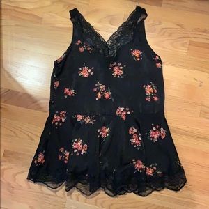 Silky black/floral/lace tank